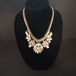 Aldo Floral Beaded & Rhinestone Brass Tone Collar / Bib Statement Necklace